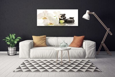 Canvas Wall art Flower stones floral white black