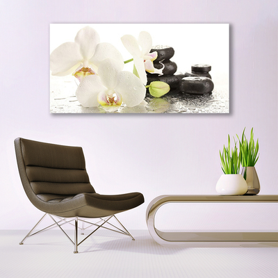 Canvas Wall art Flower stones floral white black