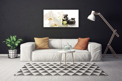 Canvas Wall art Flower stones floral white black