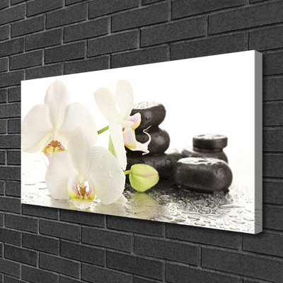 Canvas Wall art Flower stones floral white black