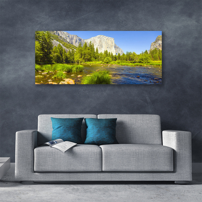 Canvas Wall art Lake mountain forest nature blue green grey