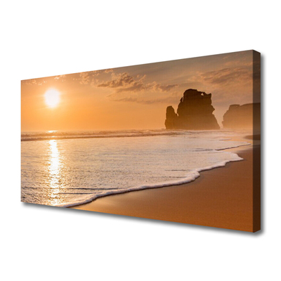 Canvas Wall art Sea beach sun landscape brown yellow white