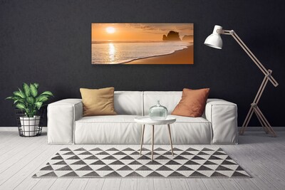 Canvas Wall art Sea beach sun landscape brown yellow white