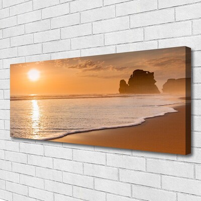 Canvas Wall art Sea beach sun landscape brown yellow white