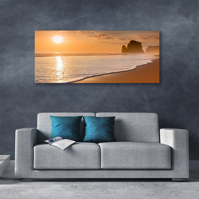 Canvas Wall art Sea beach sun landscape brown yellow white