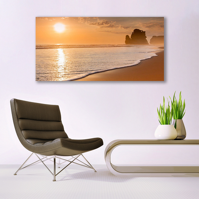 Canvas Wall art Sea beach sun landscape brown yellow white