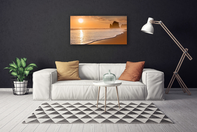 Canvas Wall art Sea beach sun landscape brown yellow white