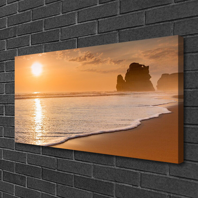 Canvas Wall art Sea beach sun landscape brown yellow white