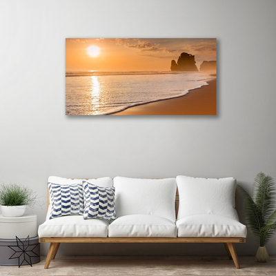 Canvas Wall art Sea beach sun landscape brown yellow white