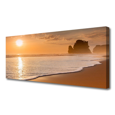 Canvas Wall art Sea beach sun landscape brown yellow white