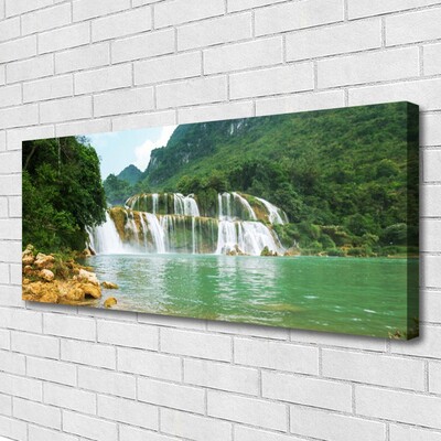 Canvas Wall art Forest waterfall landscape brown green white blue