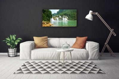 Canvas Wall art Forest waterfall landscape brown green white blue