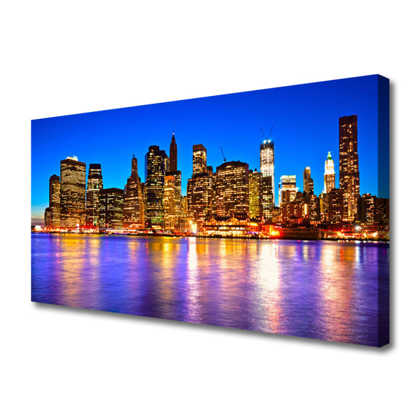 Canvas Wall art City houses purple yellow brown blue