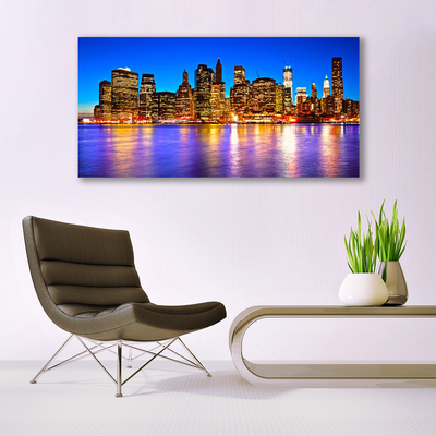 Canvas Wall art City houses purple yellow brown blue