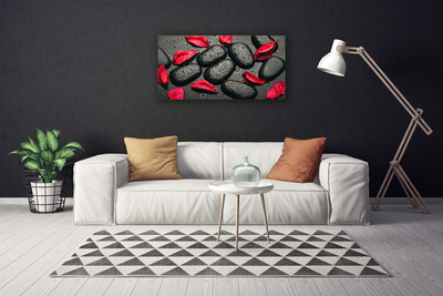 Canvas Wall art Petals stones art red grey