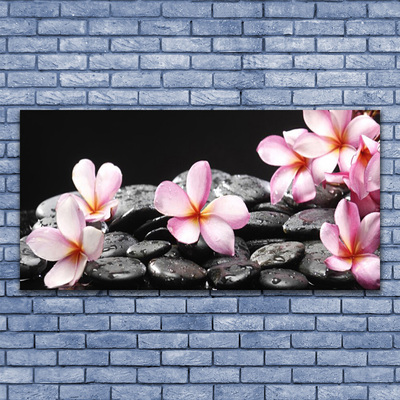 Canvas Wall art Flower stones floral pink black