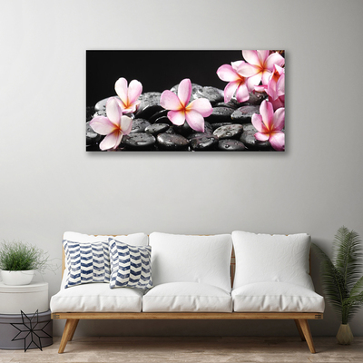 Canvas Wall art Flower stones floral pink black