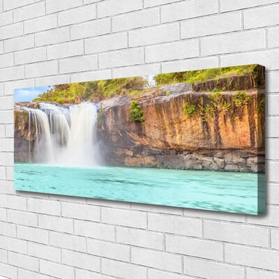 Canvas Wall art Waterfall lake landscape blue white brown green