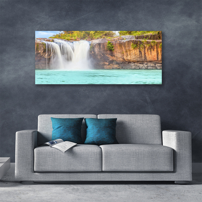 Canvas Wall art Waterfall lake landscape blue white brown green