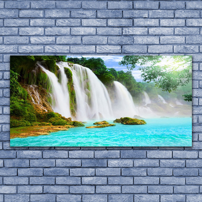 Canvas Wall art Waterfall lake nature blue white brown green