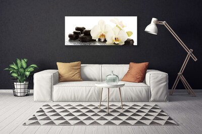 Canvas Wall art Flower stones floral white black