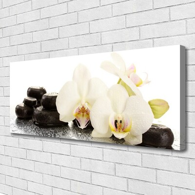 Canvas Wall art Flower stones floral white black