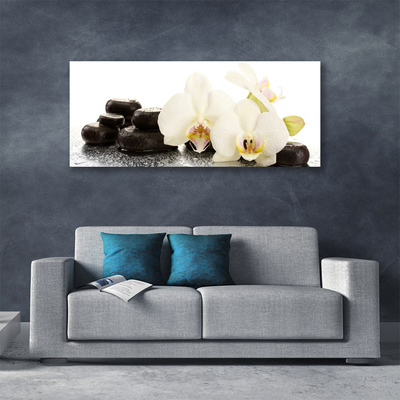 Canvas Wall art Flower stones floral white black