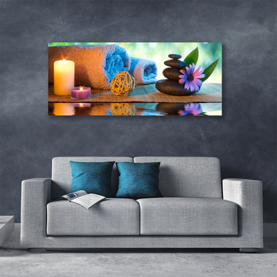 Canvas Wall art Candles stones flower art yellow black purple grey