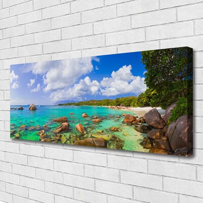 Canvas Wall art Sea stones trees landscape blue grey green brown