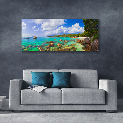 Canvas Wall art Sea stones trees landscape blue grey green brown