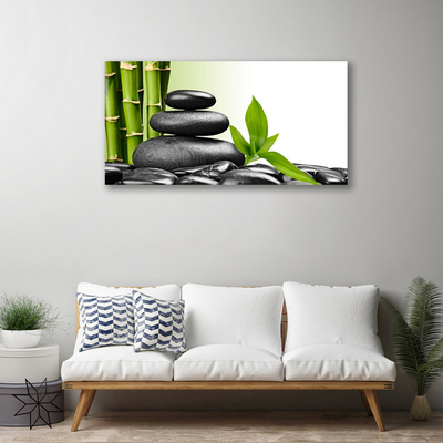 Canvas Wall art Bamboo stalks stones art green black