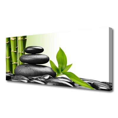 Canvas Wall art Bamboo stalks stones art green black