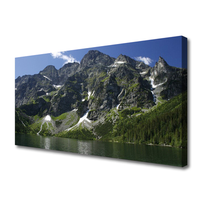 Canvas Wall art Mountains lake forest landscape green grey