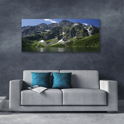 Canvas Wall art Mountains lake forest landscape green grey