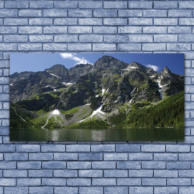 Canvas Wall art Mountains lake forest landscape green grey