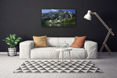 Canvas Wall art Mountains lake forest landscape green grey