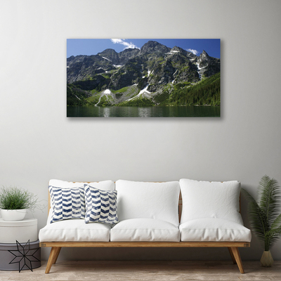 Canvas Wall art Mountains lake forest landscape green grey