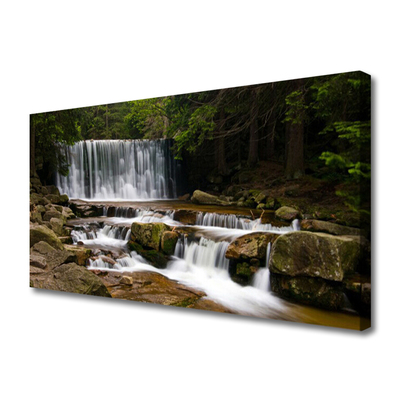 Canvas Wall art Waterfall forest nature white grey brown green