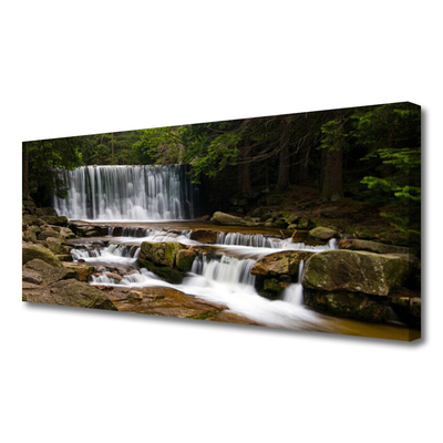 Canvas Wall art Waterfall forest nature white grey brown green