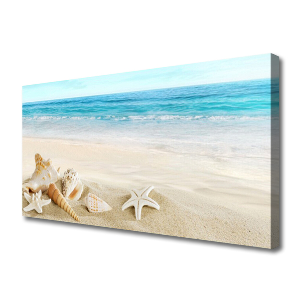 Canvas Wall art Starfish landscape blue white yellow