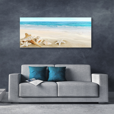 Canvas Wall art Starfish landscape blue white yellow