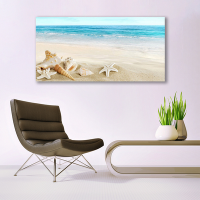 Canvas Wall art Starfish landscape blue white yellow