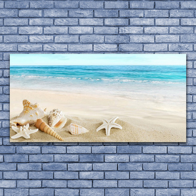 Canvas Wall art Starfish landscape blue white yellow