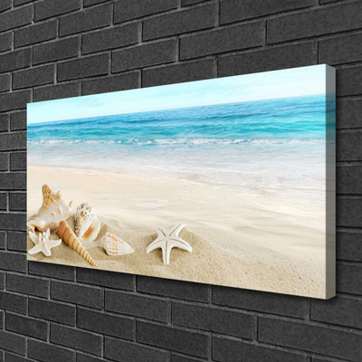 Canvas Wall art Starfish landscape blue white yellow