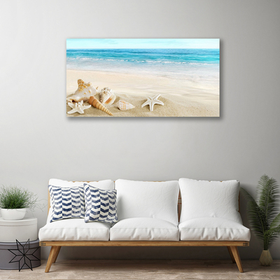 Canvas Wall art Starfish landscape blue white yellow