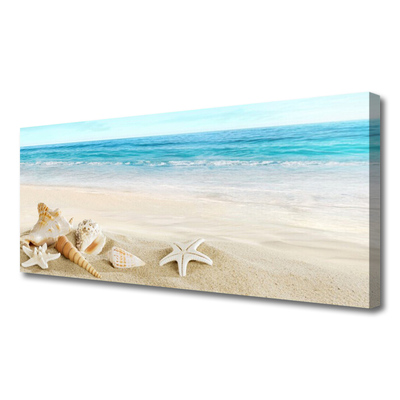 Canvas Wall art Starfish landscape blue white yellow