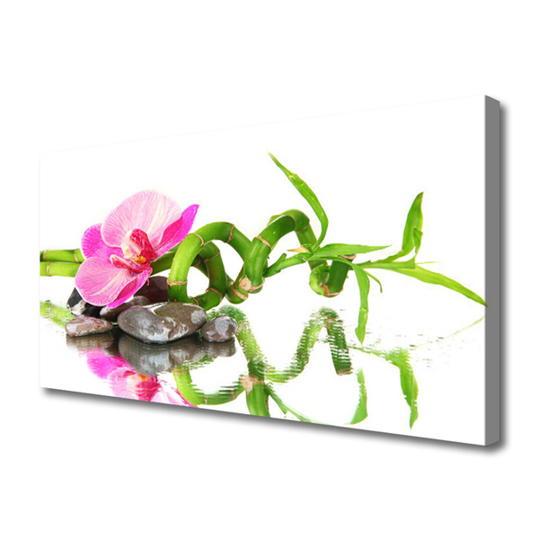 Canvas Wall art Bamboo flower stones art green pink grey