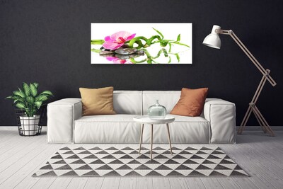 Canvas Wall art Bamboo flower stones art green pink grey