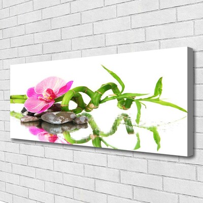 Canvas Wall art Bamboo flower stones art green pink grey