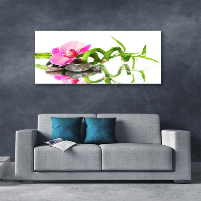 Canvas Wall art Bamboo flower stones art green pink grey